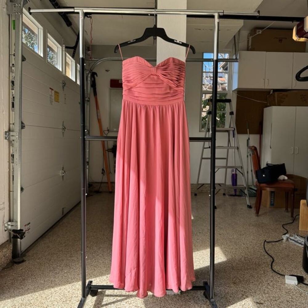 Asos Maxi Dress Womens 4 Rose Pink Chiffon Ruched Bodice Pleated Spaghetti Strap